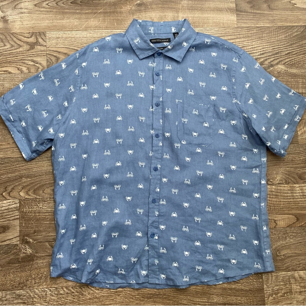 Saks Fifth Avenue Linen Crab Print Button Up Shirt - Picture 7 of 13